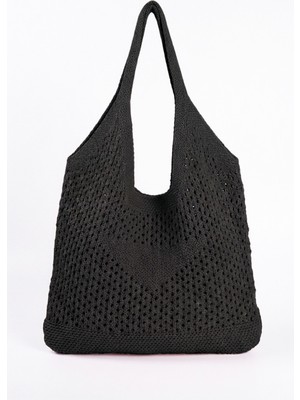 Bahels Kadın Siyah File Örgü Model Plaj, Shopper Tote Çanta, Omuz Çantası
