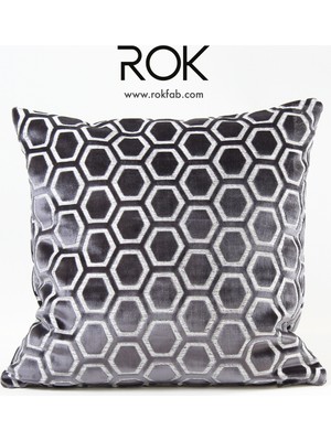 Rokfab Altıgen Desenli Koyu Gri Kırlent Kılıfı 45X45 cm Dekoratif Yastık Kılıfı