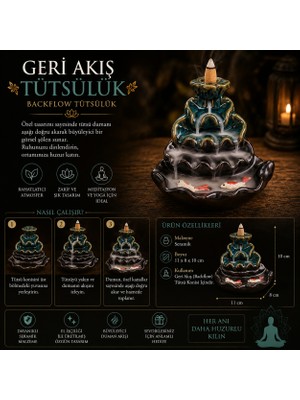 İki Yedi Konsept Zenkoi Seramik Geri Akış Tütsülük Backflow Özel Tasarım Koi Balıklı Duman Şelalesi Dekoratif Hediye