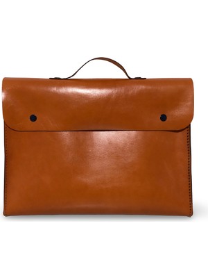 A Little Happiness Design Goods El Yapımı Hakiki Deri Turuncu Dizüstü Bilgisayar Çantası, Evrak Çantası