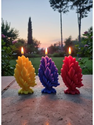 AY IŞIĞI MUMLARI Yaprak Ağaç Desenli 3'lü Hediyelik Dekoratif Hoş Kokulu Soya Wax Mum (Kırmızı + Sarı + Mor Renkli)
