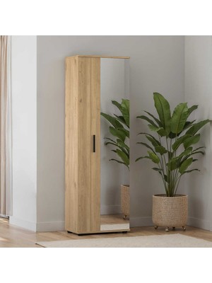 Adore Mobilya Porto 10 Bölmeli 2 Kapılı Aynalı Ayakkabılık - Florida Meşe 60X187X36 cm