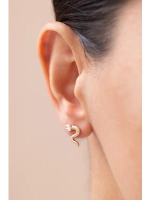 Zeyd Jewelry Minimal Taşlı Yılan 14 Ayar Altın Küpe