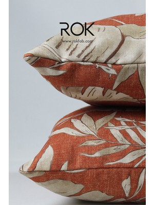 Rokfab Çiçek Desenli Kırlent Kılıfı 45X45 cm Dekoratif Yastık Kılıfı