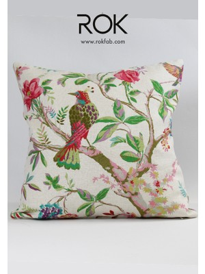 Rokfab Çiçek Desenli Kırlent Kılıfı 45X45 cm Dekoratif Yastık Kılıfı