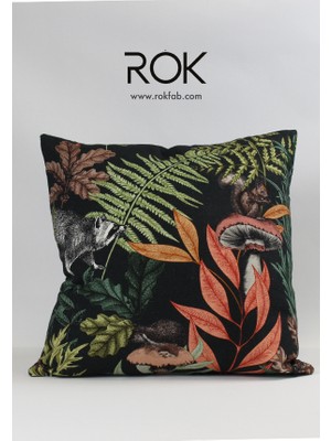 Rokfab Çiçek Desenli Kırlent Kılıfı 45X45 cm Dekoratif Yastık Kılıfı