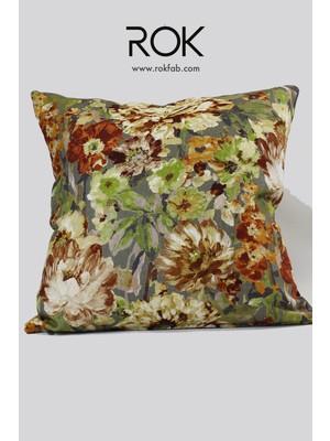 Rokfab Çiçek Desenli Kırlent Kılıfı 45X45 cm Dekoratif Yastık Kılıfı