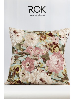 Rokfab Çiçek Desenli Kırlent Kılıfı 45X45 cm Dekoratif Yastık Kılıfı
