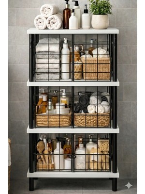 Peka 4 Raflı Banyo Dolabı Metal Kapaklı Banyo Düzenleyici Çok Amaçlı Raf