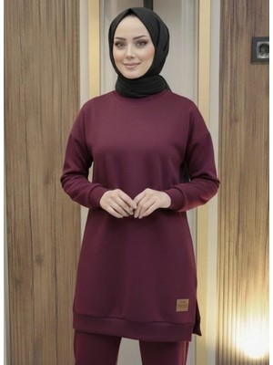 Bala Giyim Kadın Yırtmaçlı Tesettür Tunik %70 Pamuk %30 Polyester Düz Desen Mürdüm Renk