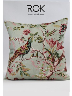 Rokfab Çiçek Desenli Kırlent Kılıfı 45X45 cm Dekoratif Yastık Kılıfı