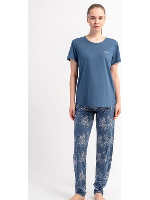 Kezokino Kadın Kısa Kollu Koyu Gri Pijama Takımı Yazlık Ev Giyimi C5T0N2215