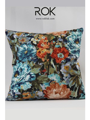 Rokfab Çiçek Desenli Kırlent Kılıfı 45X45 cm Dekoratif Yastık Kılıfı