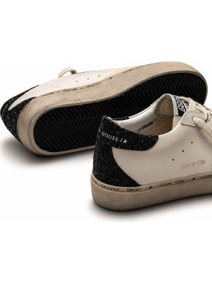 Globalux Golden Goose Hi Star In White Leather  Sneaker - Gümüş Simli Yıldız - Siyah Simli Topuk - Kadın Ayakkabı