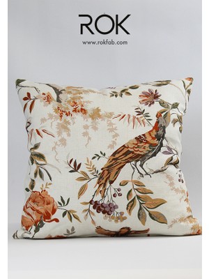 Rokfab Çiçek Desenli Kırlent Kılıfı 45X45 cm Dekoratif Yastık Kılıfı