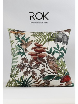 Rokfab Çiçek Desenli Kırlent Kılıfı 45X45 cm Dekoratif Yastık Kılıfı
