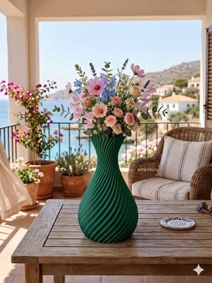 Teknoartshop Iskandinav Tarzı Kavisli Plastik Vazo 18 Cm. Çam Yeşili