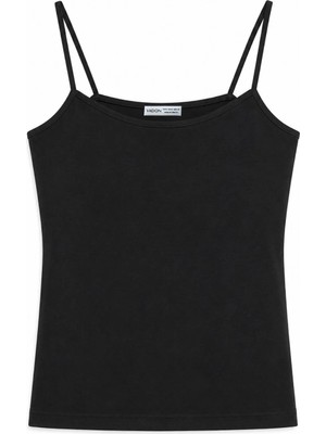 Vadon 1007 Kadın Pamuklu Slim Fit Ince Askılı Yumuşak Dokulu Basic Atlet Body Siyah