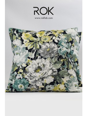 Rokfab Çiçek Desenli Kırlent Kılıfı 45X45 cm Dekoratif Yastık Kılıfı