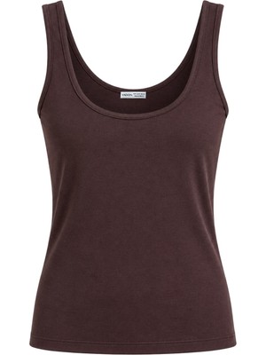Vadon 1008 Kadın Pamuklu U Yaka Askılı Yumuşak Dokulu Basic Kolsuz Atlet Body Kahverengi