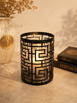 Atak Hediyelik Dekoratif Versace Formunda Kristal Metal Silindir Mumluk