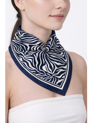 Tarzını Seç Mavi Zebra Fular / Bandana / Aksesuar 48X48 cm