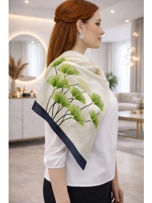 Tarzını Seç Lacivert Ginkgo Fular / Bandana / Aksesuar / Şal / Eşarp 70X70