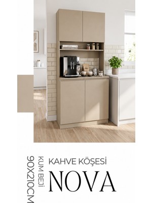 Nova 90X210 cm Çok Amaçlı Dolap Kahve Köşesi Mutfak Düzenleyici Kum Beji