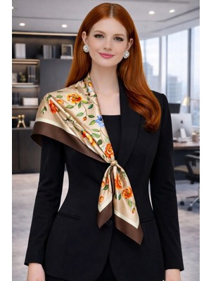 Tarzını Seç Kahverengi Gül Fular / Bandana / Aksesuar / Şal / Eşarp 70X70