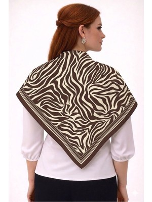 Tarzını Seç Kahverengi Zebra Fular / Bandana / Aksesuar / Eşarp 90X90 cm