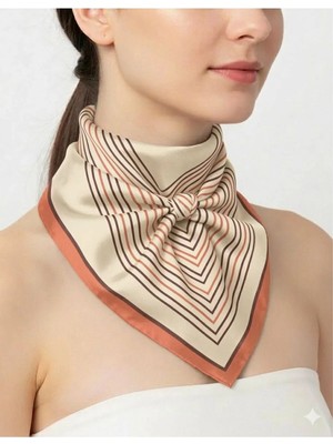 Tarzını Seç Turuncu V Çizgi Fular / Bandana / Aksesuar 48X48 cm