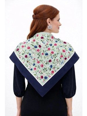 Tarzını Seç Lacivert Gül Fular / Bandana / Aksesuar / Eşarp 90X90 cm