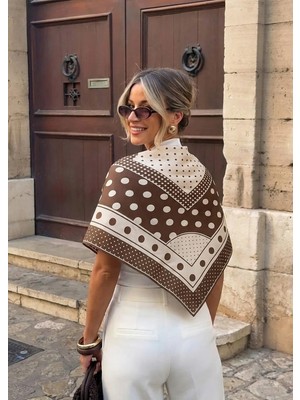 Tarzını Seç Mocha Puantiye Desenli Fular / Bandana 70X70 cm