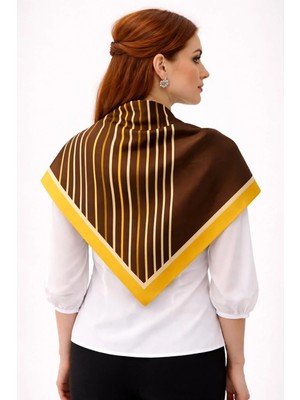 Tarzını Seç Kahverengi V Çizgi Fular / Bandana / Aksesuar / Eşarp 90X90 cm