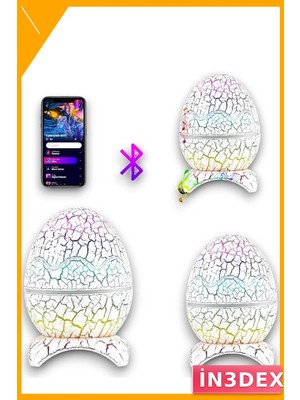 İn3dex Dinozor Yumurta Gece Lambası Projektör Bluetooth Hoparlör 14 Renk