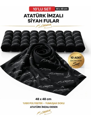 Tarzını Seç 10’lu Siyah Atatürk Imzalı Bandana / Fular Set