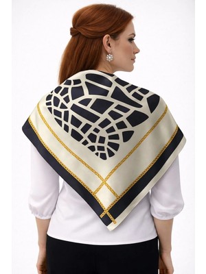 Tarzını Seç Siyah Mozaik Zincir Fular / Bandana / Aksesuar / Eşarp 90X90 cm