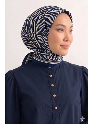 Tarzını Seç Mavi Zebra Fular / Bandana / Aksesuar 90X90 cm