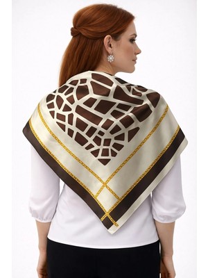 Tarzını Seç Kahverengi Mozaik Zincir Fular / Bandana / Aksesuar / Eşarp 90X90 cm