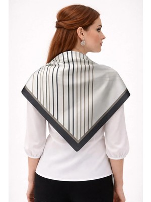Tarzını Seç Siyah V Çizgi Fular / Bandana / Aksesuar / Eşarp 90X90 cm