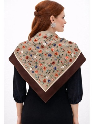 Tarzını Seç Kahverengi Gül Fular / Bandana / Aksesuar / Eşarp 90X90 cm
