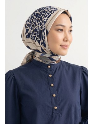 Tarzını Seç Lacivert Mozaik Zincir Fular / Bandana / Aksesuar / Eşarp 90X90 cm