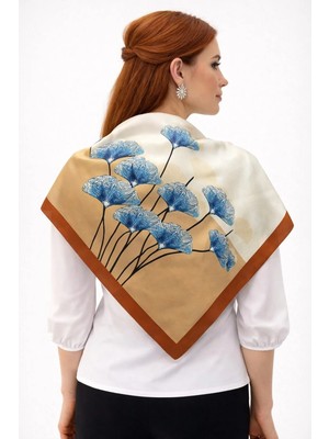 Tarzını Seç Kahverengi Ginkgo Fular / Bandana / Aksesuar 48X48 cm