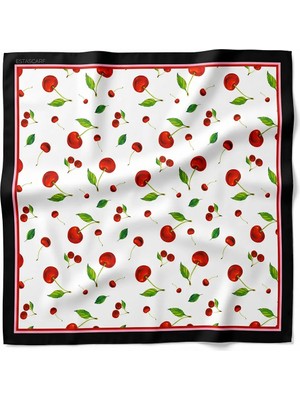 Tarzını Seç Siyah Çerçeveli Kiraz Desenli Fular / Bandana 70X70 cm