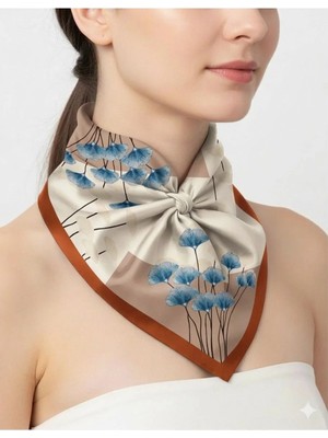 Tarzını Seç Kahverengi Ginkgo Fular / Bandana / Aksesuar 48X48 cm