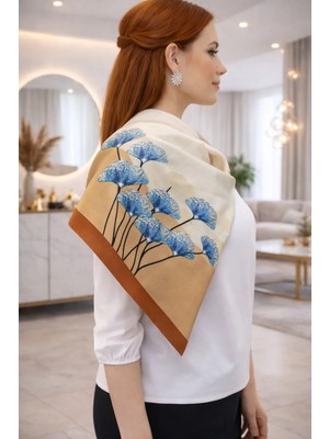 Tarzını Seç Kahverengi Ginkgo Fular / Bandana / Aksesuar / Şal / Eşarp 70X70