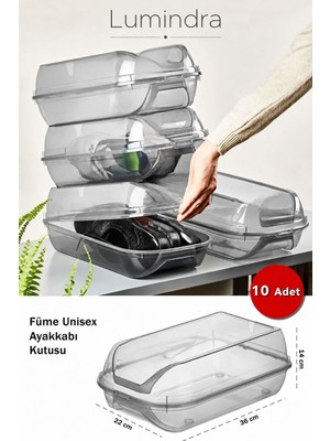 Lumindra  Füme Renk Hava Alan Kilit Kapak Ayakkabı Saklama Kutusu 10 Adet