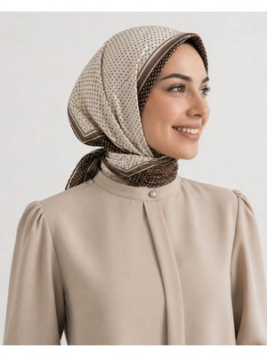 Tarzını Seç Kahverengi Şerit Puantiyeli Fular / Bandana / Aksesuar/ Eşarp 90X90 cm