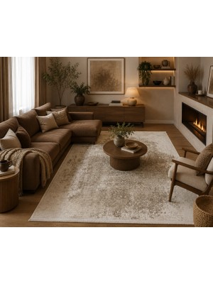 Hoom Rugs Sembol 2909 Bej Akrilik Dayanıklı Makine Halısı