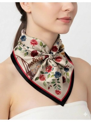 Tarzını Seç Siyah Gül Fular / Bandana / Aksesuar 48X48 cm